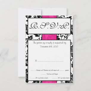 Cartão de RSVP de casamento floral preto/rosa quen