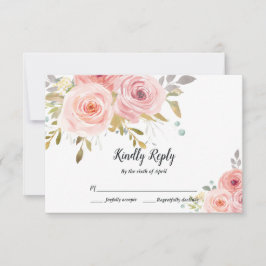 Cartão de RSVP de Casamento Floral Rosa Corado
