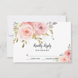 Cartão de RSVP de Casamento Floral Rosa Corado