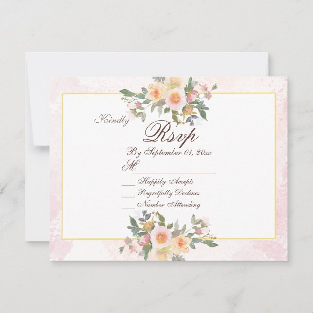 Cartão de RSVP de casamento floral rosa elegante (Frente)