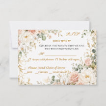 Cartão de RSVP de casamento floral rosa luxuoso