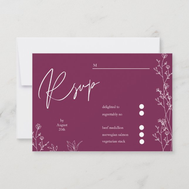 Cartão de RSVP de casamento floral roxo Pansy mode (Frente)