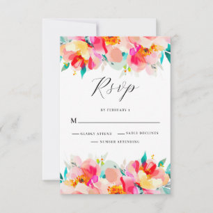 Cartão de RSVP de casamento floral vibrante rosa