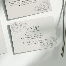 Cartão de RSVP de Casamento Floral Vintage Azul Em