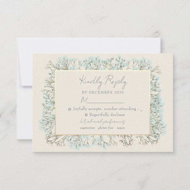 Cartão de RSVP de Casamento Flores Silvestres Azul (Frente)