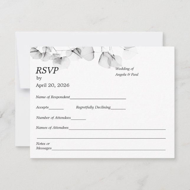 Cartão de RSVP de Casamento Folha Macia Folhas  (Frente)