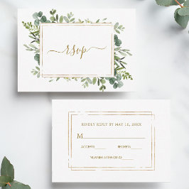 Cartão de RSVP de Casamento Folhagem Dourada Botân