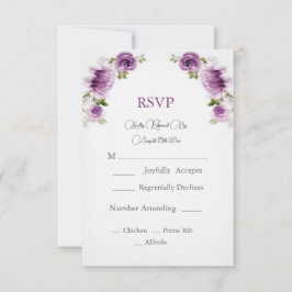 Cartão de RSVP de Casamento Fuchsia Roses e Peonie