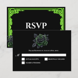 Cartão de RSVP de casamento gótico com brilho verd