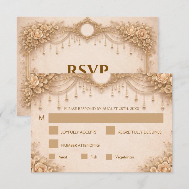 Cartão de RSVP de casamento gótico de marfim elega (Frente/Verso)