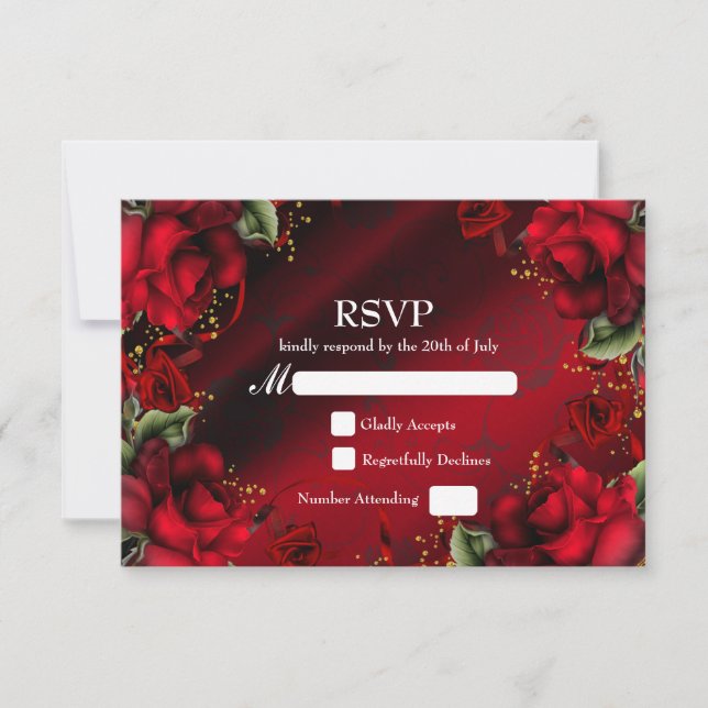 Cartão de RSVP de Casamento Gótico Elegante com Ro (Frente)