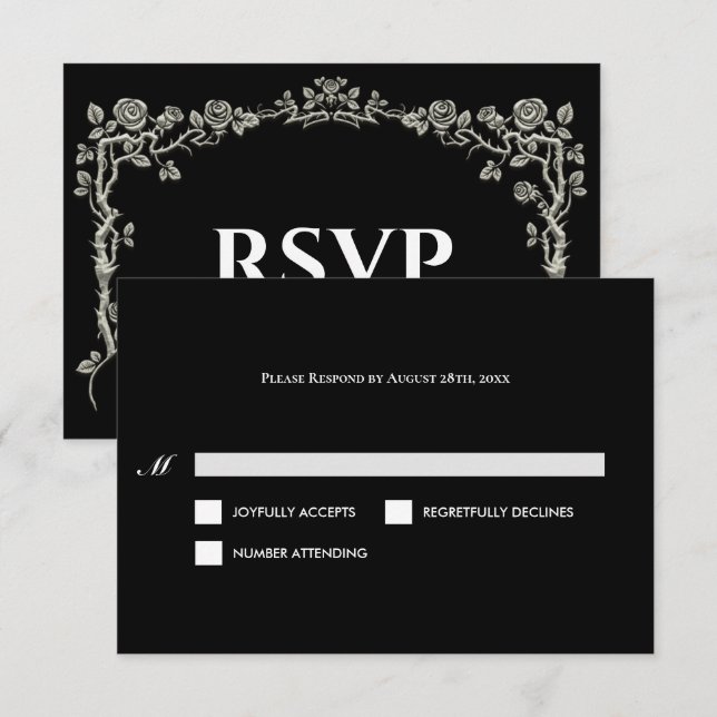 Cartão de RSVP de casamento gótico preto e branco  (Frente/Verso)