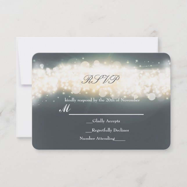 Cartão de RSVP de Casamento Grey Sparkle Light Bla (Frente)