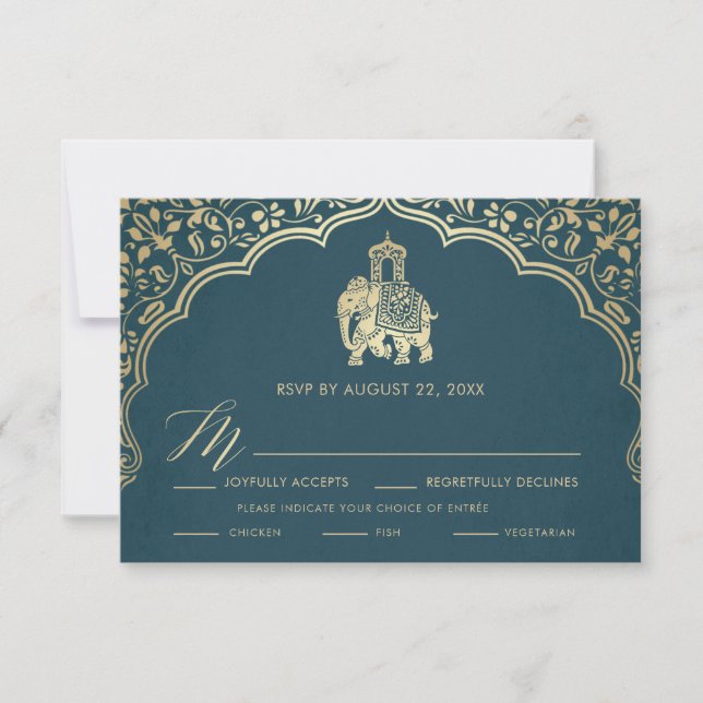 Cartão de RSVP de Casamento Indiano, Convite Branc (Frente)
