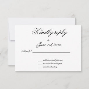 Cartão de RSVP de Casamento Minimalista Branco Ele