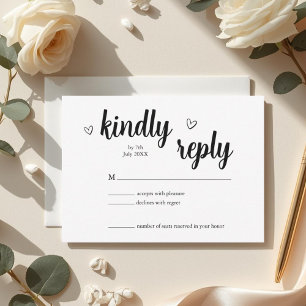 Cartão de RSVP de Casamento Minimalista com Coraçã