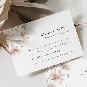 Cartão de RSVP de Casamento Minimalista com Flor S