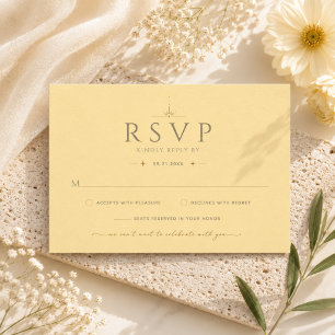 Cartão de RSVP de casamento moderno amarelo mantei