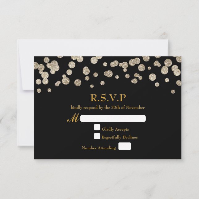 Cartão de RSVP de casamento moderno com brilho pre (Frente)