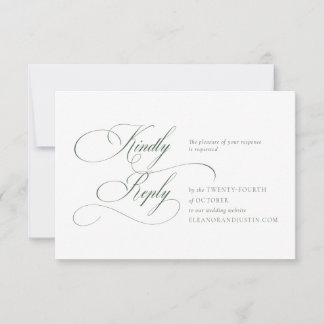 Cartão de RSVP de Casamento Monograma Verde Escuro