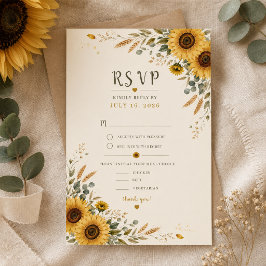 Cartão de RSVP de Casamento no Campo com Girassóis
