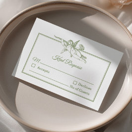 Cartão de RSVP de Casamento Olive Sage Toile de Jo