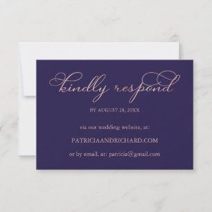 Cartão de RSVP de Casamento Online Azul Naval Dour