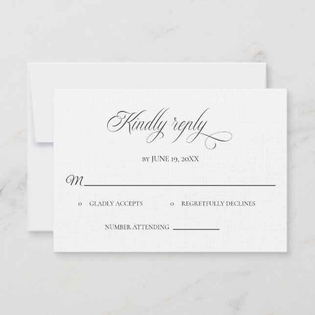 Cartão de RSVP de casamento preto e branco clássic (Frente)