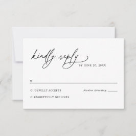 Cartão de RSVP de Casamento Preto e Branco Minimal