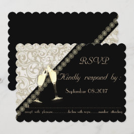 Cartão de RSVP de casamento preto elegante em dama