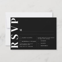 Cartão de RSVP de Casamento Preto Minimal