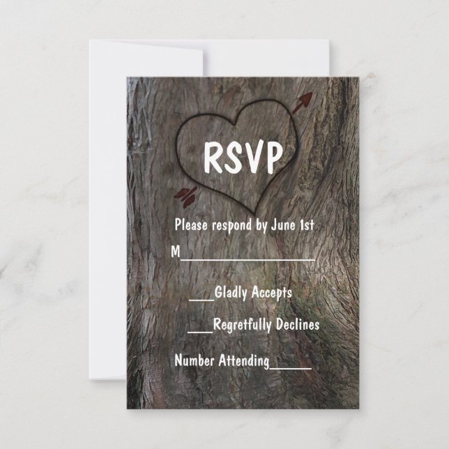 Cartão de RSVP de Casamento Rústico com Árvore + C (Frente)