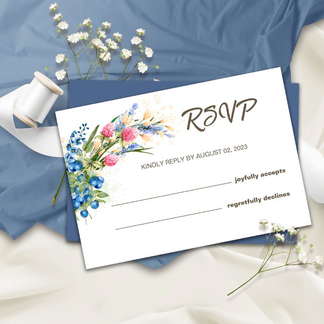 Cartão de RSVP de Casamento Rústico com Flores Sil (Criador carregado)
