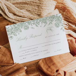 Cartão de RSVP de Casamento Sage Toile com Escolha