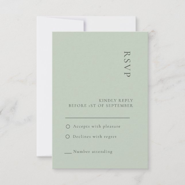 Cartão de RSVP de casamento simples em verde sage (Frente)