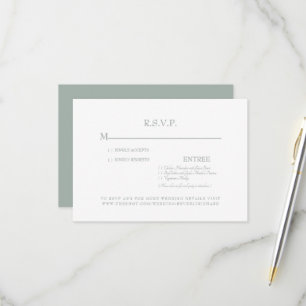 Cartão de RSVP de Casamento Simples Sage e Branco