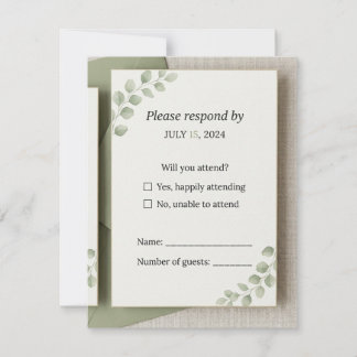 Cartão de RSVP de Casamento Verde Sage Minimalista