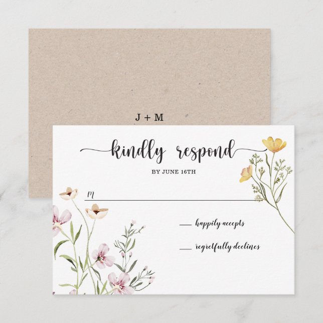Cartão de RSVP de Casamento Wildflowers (Frente/Verso)