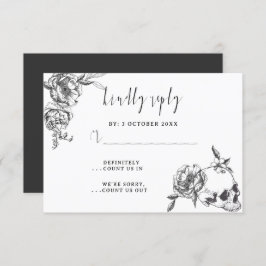 Cartão de RSVP de caveira de flores desenhadas à m