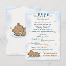Cartão de RSVP de Chuvada de Bebê Urso Teddy Azul