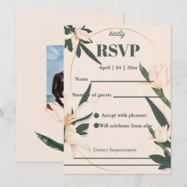 Cartão de RSVP de círculo floral com rubor rosa