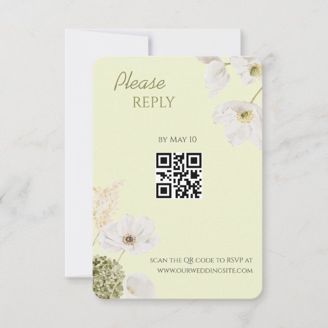 Cartão de RSVP de Código QR Botânico Verde Moderno (Frente)