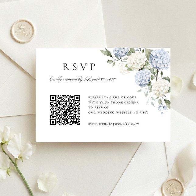 Cartão de RSVP de Código QR de Casamento de Hortên (Criador carregado)
