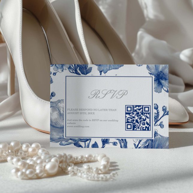 Cartão de RSVP de código QR de casamento em prata  (Criador carregado)