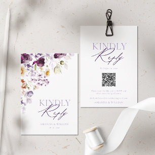 Cartão de RSVP de Código QR Moderno com Floral