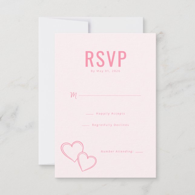 Cartão de RSVP de Coração Rosa Elegante (Frente)