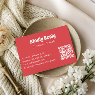 Cartão de RSVP de Coral Moderno com Código QR
