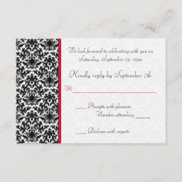 Cartão de RSVP de Damasco Preto, Branco e Vermelho