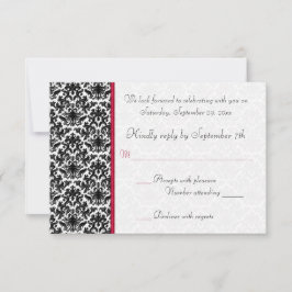 Cartão de RSVP de Damasco Preto, Branco e Vermelho
