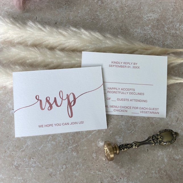 Cartão de RSVP de Escolha de Menu em Rose Gold (Criador carregado)